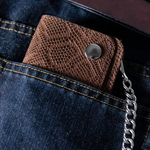 Milwaukee Leather Brown Full-Grain Python-Stamped Biker Chain Wallet - MLW7851