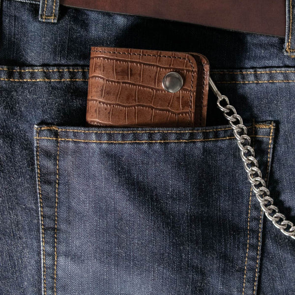 Milwaukee Leather Brown Full-Grain Snake-Stamped Biker Chain Wallet - MLW7852