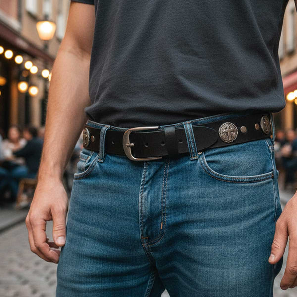 Milwaukee Leather MP7108 Men's Don't Thread On Me Black Leather Belt w/ Interchangeable Buckle - 1.5 inches Wide