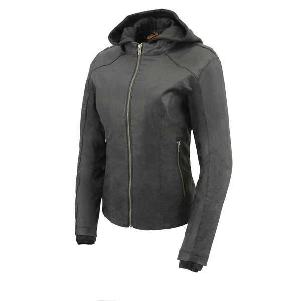 Milwaukee Leather MPL2745 Women's Black Zipper Front Jacket with Full Sleeve Removable Hoodie