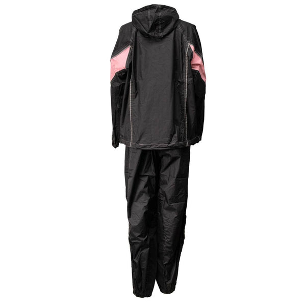 Milwaukee Leather MPL9603 Women's Black and Pink Water Resistant Rain Suit w/ Reflective Material and Hoodie
