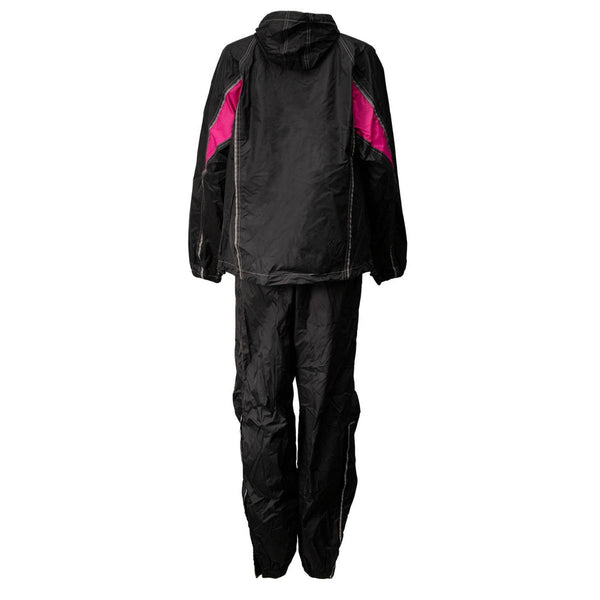 Milwaukee Leather MPL9604 Women's Black and Fuchsia Water Resistant Rain Suit w/ Reflective Material and Hoodie