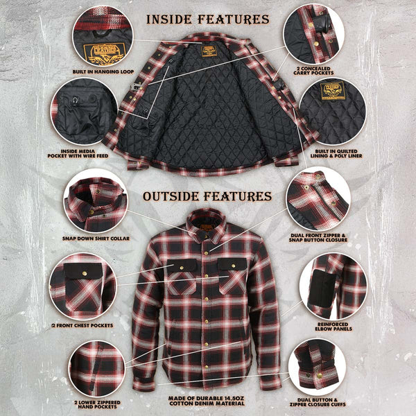 Milwaukee Leather Men’s Grim Stone Heavy Duty Plaid Mechanic Flannel Shirt Jacket - Warmed Lined - MPM1637