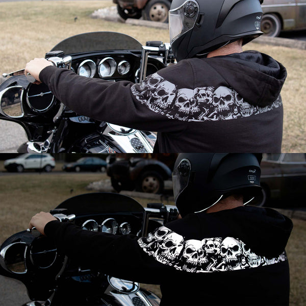 MMCC Men’s Bare Bones Hoodie – Reflective Skull Graphics Front & Back, Full Zip, 100 % Cotton - MPM1681