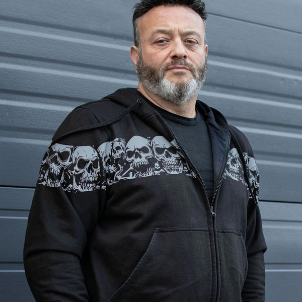Milwaukee Leather Men's Bare Bones Black Reflective Skull CE Armored Riding Hoodie, Shoulder & Elbow Armor - MPM1798