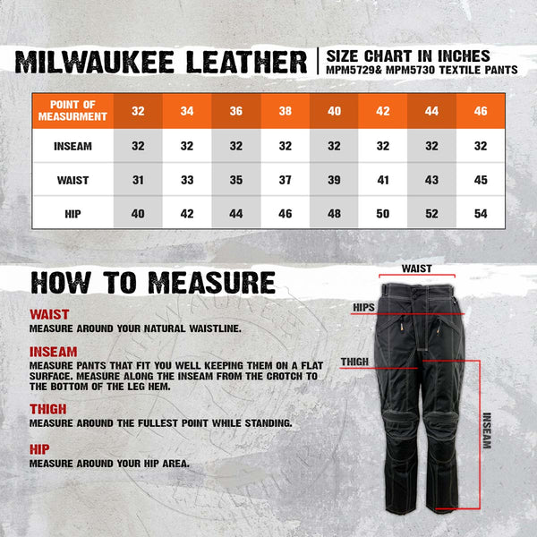 Milwaukee Leather MPM5729 Men's Black Tri-Tex Fabric Motorcycle Rider Pants w/ CE Armor Protection