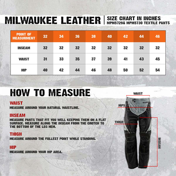 Milwaukee Leather MPM5730 Men's Black and Grey Tri-Tex Fabric Motorcycle Rider Pants w/ CE Armor Protection