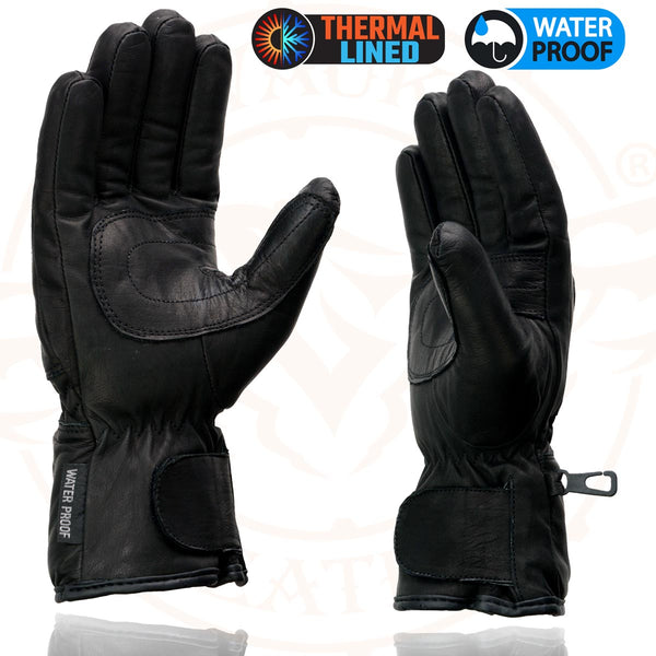 Milwaukee Leather Men's Black Gauntlet Motorcycle Gloves-Black Soft Leather Waterproof Cinch Wrist Closure-SH293