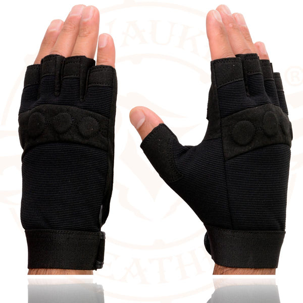 Milwaukee Leather SH44610 Men's Black Gel Padded Fingerless Motorcycle Mechanics Hand Gloves w/ Amara Cloth’