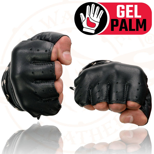 Milwaukee Leather SH461 Women's Black Leather Gel Palm Fingerless Motorcycle Hand Gloves