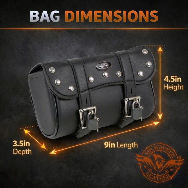 Milwaukee Leather SH616S Black Medium Studded PVC Motorcycle Tool Bag with Key Locks