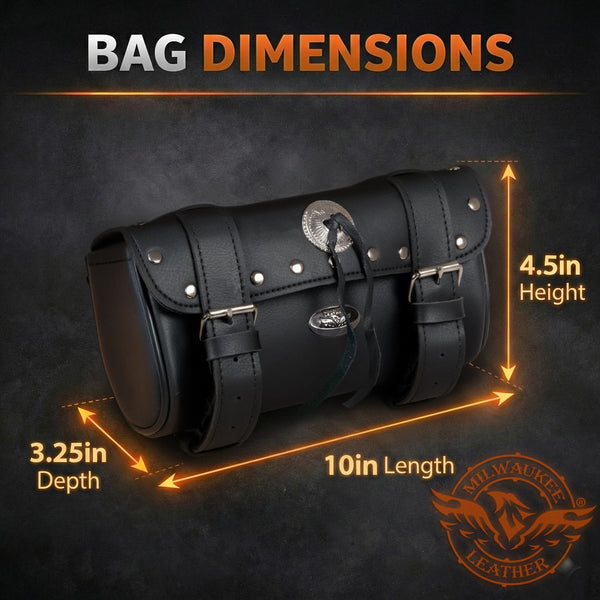 Milwaukee Leather SH62602 Black Small PVC Double Strap with Rivet’s and Concho Windshield-Tool Bag
