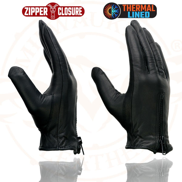 Milwaukee Leather SH728 Women’s Classic Black Leather Motorcycle Gloves with Zipper Closure