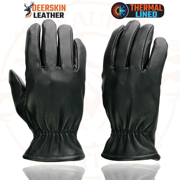 Milwaukee Leather SH858 Men's Thermal Lined USA Deerskin Black Leather Motorcycle Gloves w/ Cinch Wrist Closure