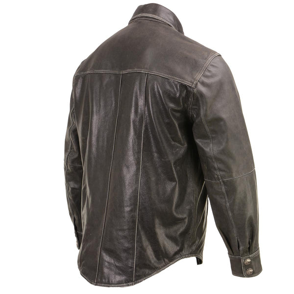 Milwaukee Leather MLM1612 Men's Distressed Grey Casual Biker Rider Leather Shirt w/ Vintage 5 Cent Buffalo Buttons