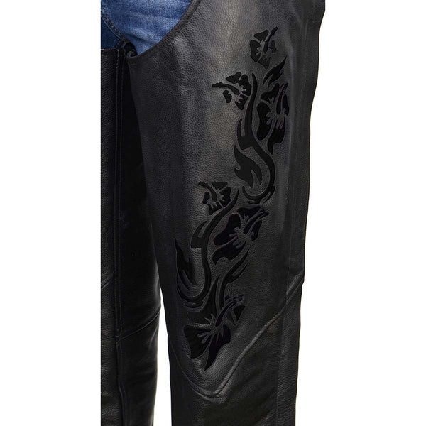 Milwaukee Leather Women's Leather Motorcycle Chaps w/ Embroidery Detail, Adjustable Fit Riding Gear - LKL16701