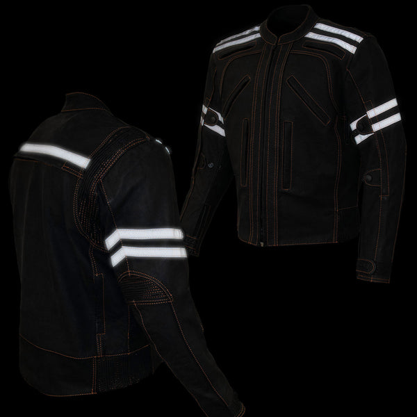 Milwaukee Leather Men's Matte Black Street CE Armored Motorcycle Vented Jacket - Reflective - LKM17012