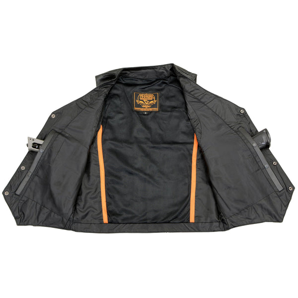 Milwaukee Leather LKM3700 Men's Classic Black Leather Motorcycle Rider Vest w/ Buffalo Nickel Snaps Closure