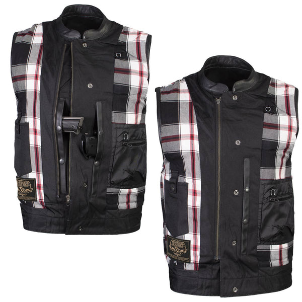 Milwaukee Leather LKM3783 Men's Classic Black Leather Motorcycle Vest with Inside Flannel Liner
