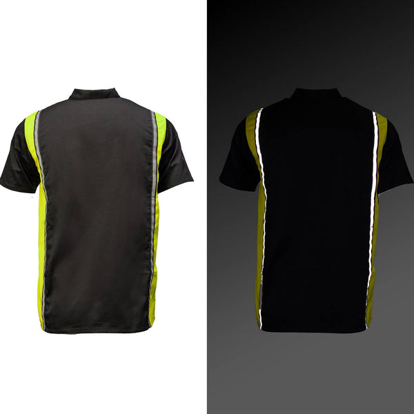 Milwaukee Motorcycle Clothing Co. Men’s Blk/Green Mechanic Work Shirt – w / Reflective Strip, Rider‑Built MDM11611