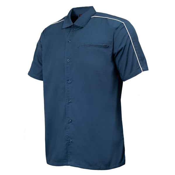 MMCC Men’s'Pinstripe' Blue Short Sleeve Mechanic Work Shirt - w/ Single Pocket - MDM11620