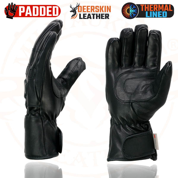 Milwaukee Leather MG7534 Men's Black Deerskin Gauntlet Motorcycle Gloves w/ Wrist Strap & Cinch Closure