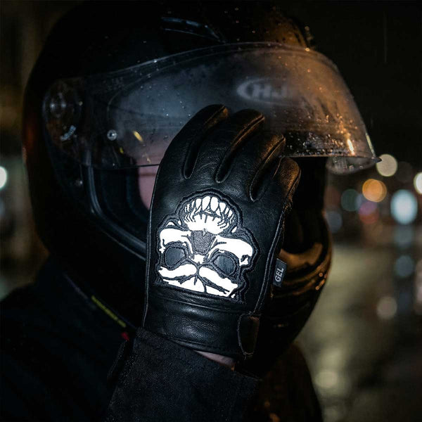 Milwaukee Leather Men's Black Leather ‘Reflective Skull’ Motorcycle Hand Gloves W/Gel Padded Palm MG7570