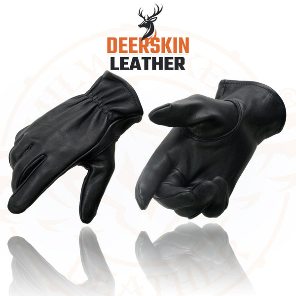 Milwaukee Leather MG7595 Men's Black Deerskin Unlined Motorcycle Gloves w/ Cinch Wrist Closure