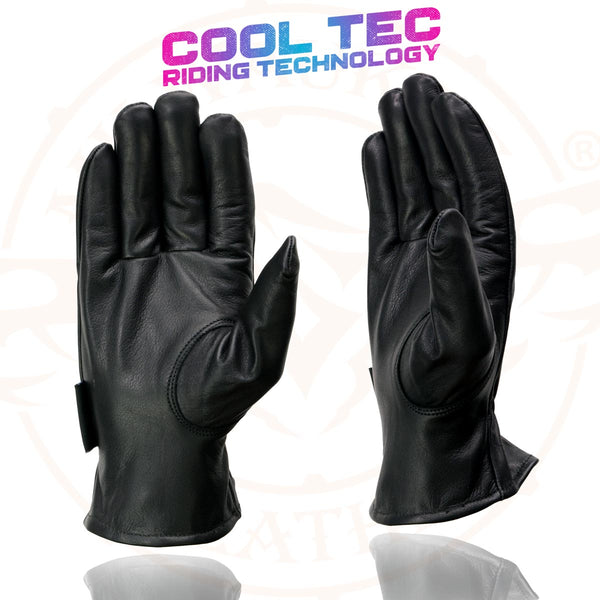 Milwaukee Leather MG7596 Men's Black Leather Motorcycle Rider Unlined Gloves w/ Cool-Tec Leather Treatement