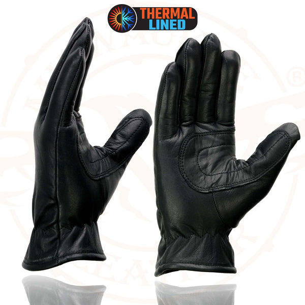 Milwaukee Leather MG7715 Women's Black Leather Thermal Lined Motorcycle Gloves w/ Cinch Wrist Closure