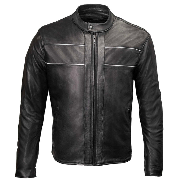 Milwaukee Leather USA MADE MLJKM5003 Men's Black Echo Premium Leather Motorcycle Jacket with Reflective Piping