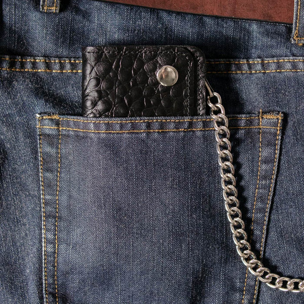 Milwaukee Leather Black Full-Grain Snake-Stamped Biker Chain Wallet - MLW7847