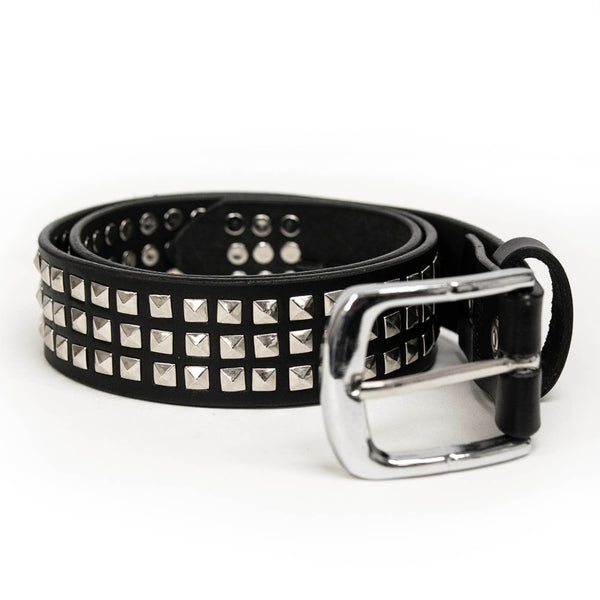 Milwaukee Leather Men's Black Triple-Row Studded Genuine Leather Belt - w/ Interchangeable Buckle - MP7144