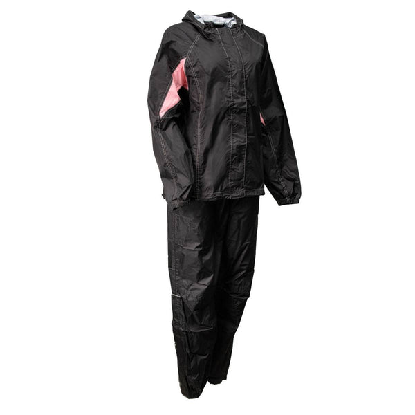 Milwaukee Leather MPL9603 Women's Black and Pink Water Resistant Rain Suit w/ Reflective Material and Hoodie