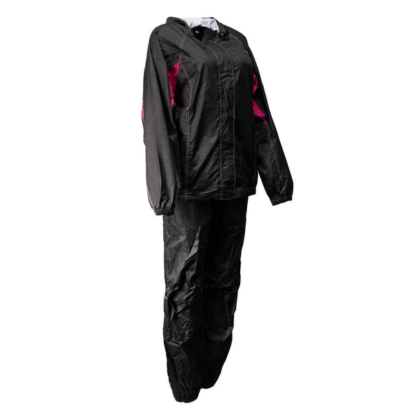 Milwaukee Leather MPL9604 Women's Black and Fuchsia Water Resistant Rain Suit w/ Reflective Material and Hoodie