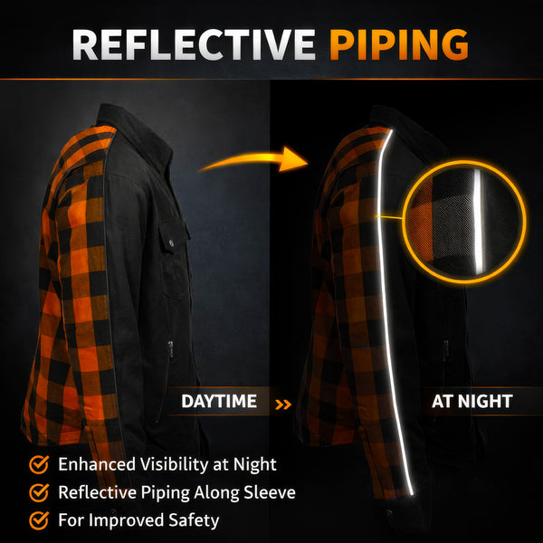 Milwaukee Leather Men’s Splitline Molten 2-Tone CE Armored Protective Flannel - Kevlar® Reinforced - MPM1672