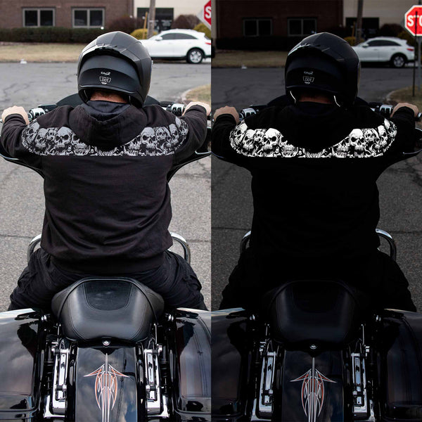MMCC Men’s Bare Bones Hoodie – Reflective Skull Graphics Front & Back, Full Zip, 100 % Cotton - MPM1681