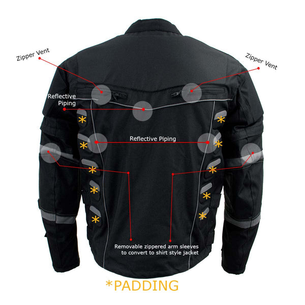 Milwaukee Leather Men's Morph Black/Grey Textile Motorcycle Jacket w/ CE Armor, Removable Sleeves - MPM17026