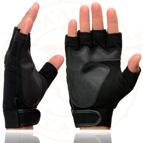 Milwaukee Leather SH44610 Men's Black Gel Padded Fingerless Motorcycle Mechanics Hand Gloves w/ Amara Cloth’