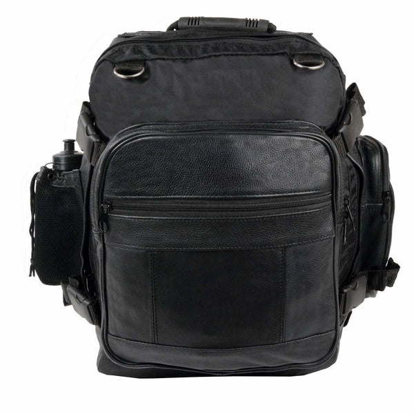 Milwaukee Leather SH54001 Medium Black Leather and Textile Motorcycle Cruiser Sissy Bar Bag Back-Pack