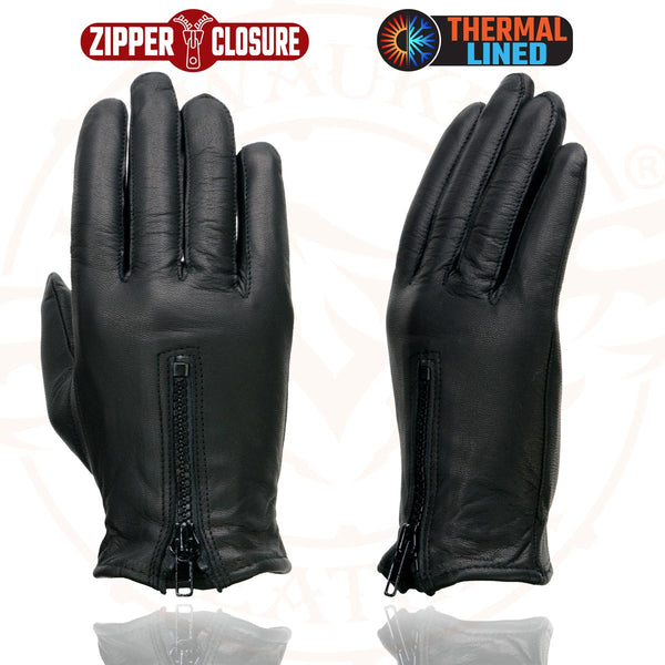 Milwaukee Leather SH728 Women’s Classic Black Leather Motorcycle Gloves with Zipper Closure