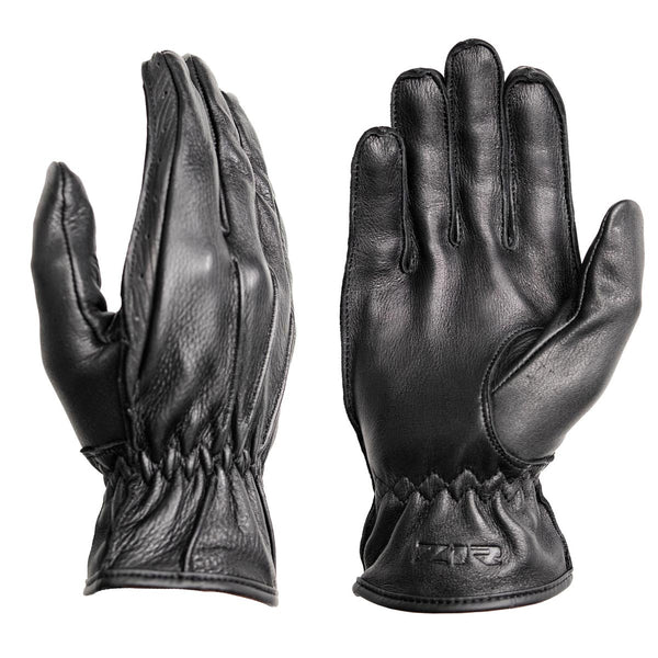 Z1R Men's Black Premium Deerskin Leather Motorcycle Riders Gloves w/ Cinch Wrist Closure