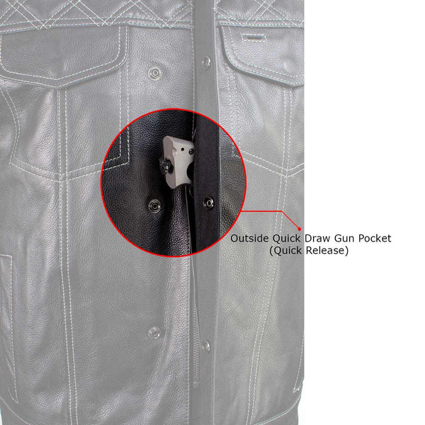 Milwaukee Leather LKM3784 Men's Classic Black Leather Motorcycle Rider Vest Stars and Stripes Design w/ USA Flag Liner