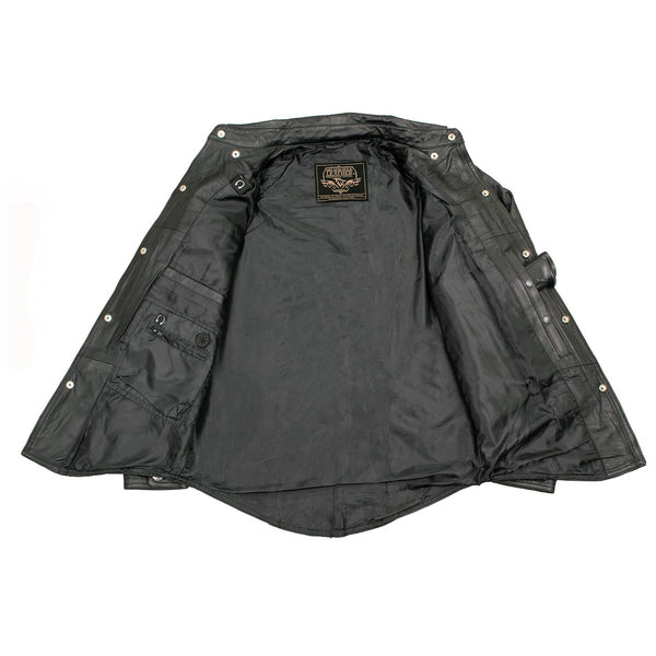 Milwaukee Leather MLM1611 Men's Premium Black Leather Casual Biker Rider Shirt w/ Vintage 5 Cent Buffalo Buttons