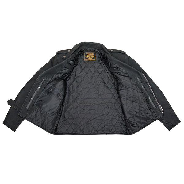 Milwaukee Leather LKM1702 Men's Vintage Flat Black Motorcycle Biker Leather Jacket w/ CE Armor Protection