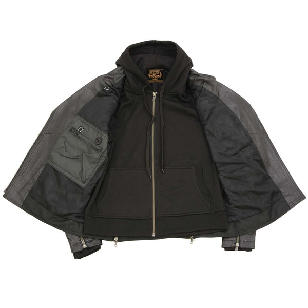 Milwaukee Leather LKL2739 Women's Black Premium Leather Vented Motorcycle Biker Jacket w/ Hoodie