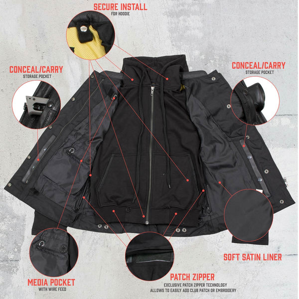 Milwaukee Leather Women's Tara Black Leather Motorcycle Rider 2-in-1 Convertible Hoodie Jacket Vest - LKL4712