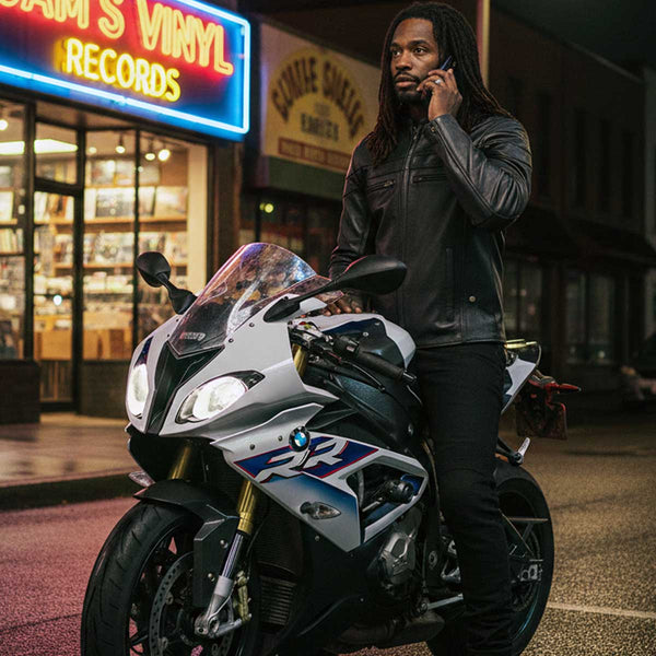 Milwaukee Leather Men's Black Leather Sporty Crossover Scooter Motorcycle Jacket w/ Reflective Piping - LKM1725