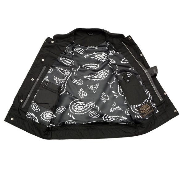 Milwaukee Leather LKM3781 Men's Black Premium Leather Motorcycle Biker Rider Vest w/ White Stitching and Paisley Liner