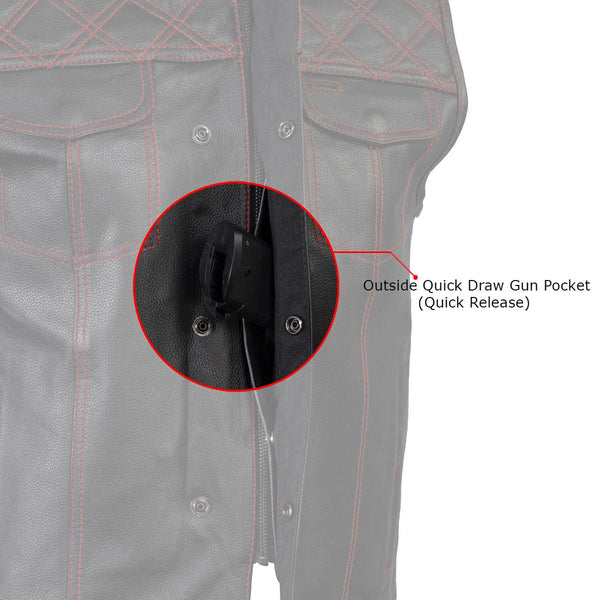Milwaukee Leather LKM3782 Men's Classic Black Premium Leather Motorcycle Vest with USA Flag Liner